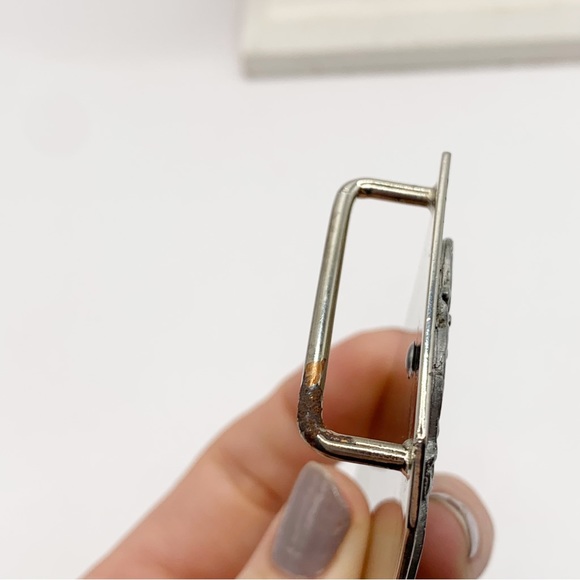 Large silver belt buckle with swirling pewter vines art nouveau style design - Picture 9 of 11